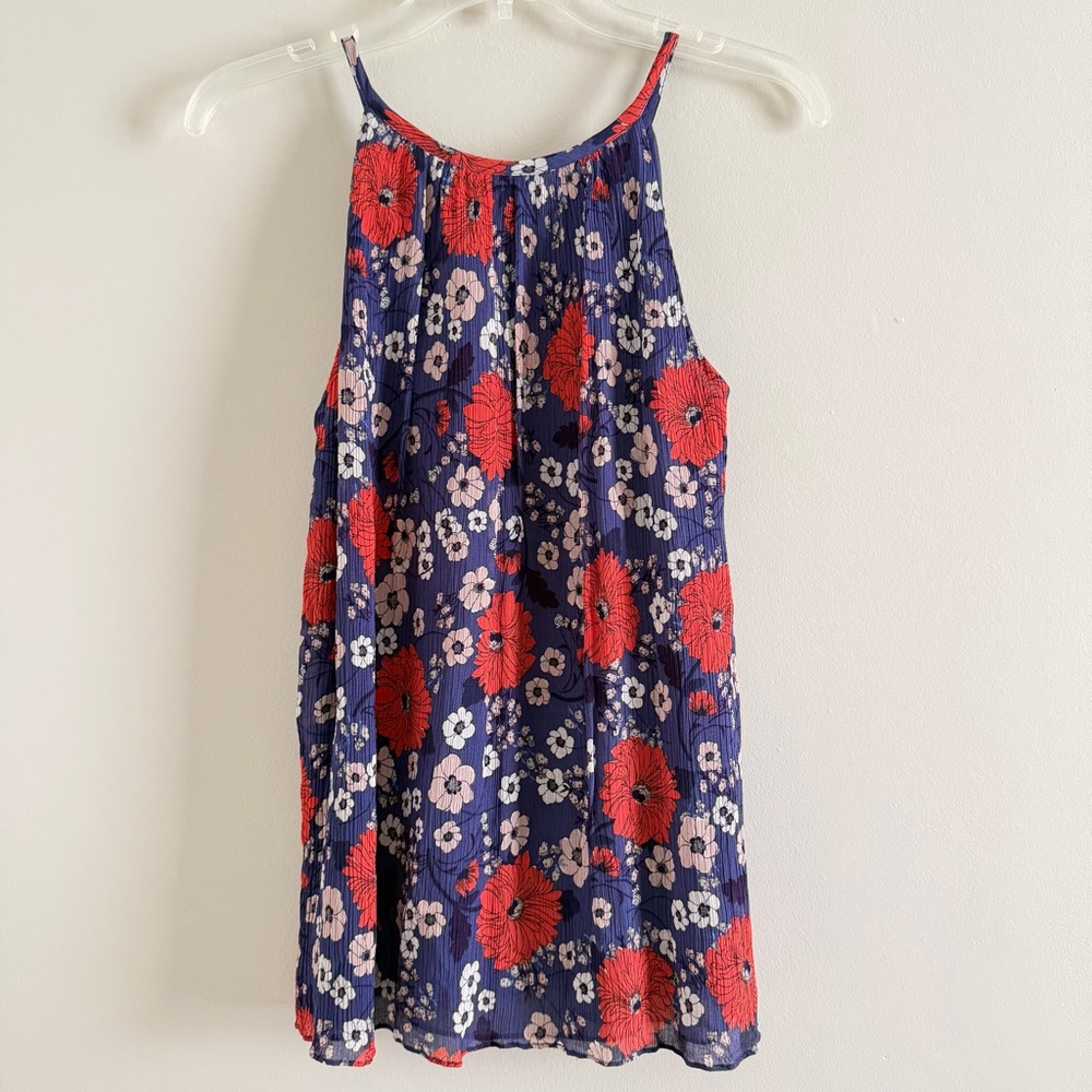 Massimo Dutti Floral Halter Neck Pleated Summer Blouse Blue Red Size 8